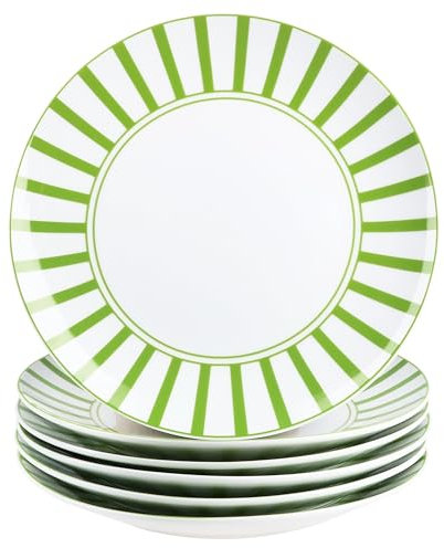 MamboCat Split grün 6er Set Kuchenteller I weißes Porzellan-Frühstücksteller mit Streifen für 6 Personen I kleine Teller für Salat, Dessert, Fingerfood & Co.