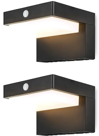 Brendz LED Solar Wandleuchte Aussen mit Bewegungsmelder, 400 Lumen, IP44 Wasserdicht, 2 Stück, 2 Lichtmodi, 3000K Warmweißes Licht, LED Solarlampe für Außen, Lima