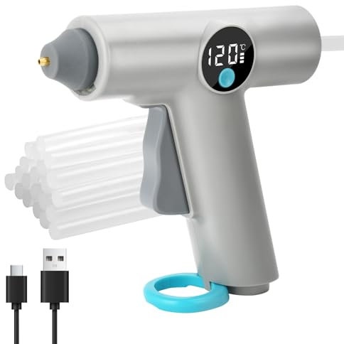 diymore Pistola Colla a Caldo Senza Fili 25W con Display della Temperatura,22 Stick di Colla da 7 mm con Porta di Ricarica USB-C Luce Anulare a LED Integrata per Fai da Te,Arte,Artigianato