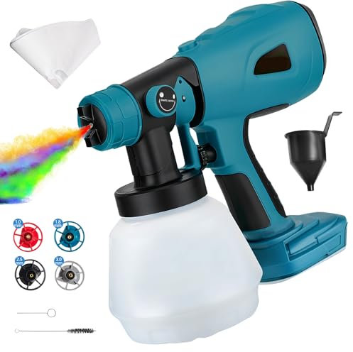 Spruzzatore di colore cordless compatibile con batteria Makita da 18 V, pistola a spruzzo elettrica a mano con 4 ugelli, 3 modelli di spruzzo, 1000 ml, contenitore per pareti e mobili