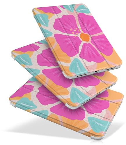 MEEgoodo Étui pour iPad Air 11 2025 2024 avec puce M3 M2, étui pour iPad Air 5e/4e génération 11 2022 2020, étui de tablette avec texture soie et coque arrière transparente en PC, fleur dessinée à
