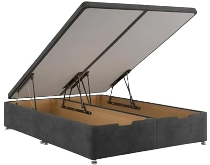 Soft Velvet Ottoman Storage Divan Base - Plush Gas Lift Up end & side opening (Plush Grey, 4ft small double end lift opening)