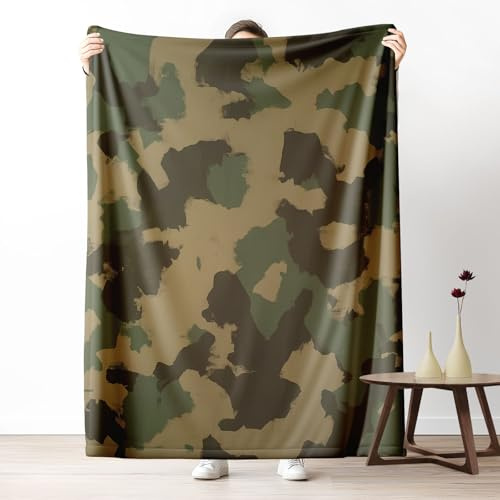 Sshjfeu Tarnmuster Camouflage Fleecedecke 180x220, Camo Jagd Armee Wärmedecke, Army Green Kuscheldecke Flauschig, Decke Sofadecke Wolldecke Wohndecke für Frühling Sommer Herbst Winter