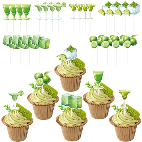 Silars Martini Cake Decoration, 24 Pieces Martini Cake Toppers Decorations Birthday Martini, Martini Cake Topper for Martini Theme Party, Birthday, Carnival (Martini)