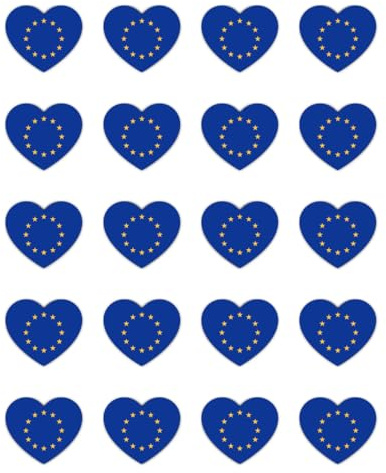 Aufkleber: 25 mm, 20 Stück - Sticker Set Herz Europa Flagge Vinyl 25 mm (2,5 cm) 20 Stück wasserfest selbstklebend Deko