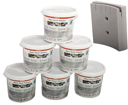 Axis Line Bundle: Original ZVG Wiper Bowl Polytex + Wandhalter – 2er Set (6x ZVG Bowl,1x Halter), feuchte Reinigungstücher Spender-Eimer, Polypropylen Wischtücher für Industrie, Werkstatt, KFZ, Auto