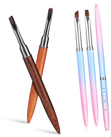 DECORNIJIA 5Pcs Nail Art Clean Up Brush with Round Angled Flat Soft Heads Resistant Nail Polish Remover Brush for Precise Manicure Cleanup and Professional Salon Use Random Color