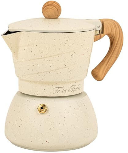 Festa Italia Espressokocher Induktion, Aluminium, 150 ml, 3 Tassen | Italienische Mokkakanne aus Aluminium, für Induktion, Gas, Elektro und Glaskeramik, Sicherheitsventil