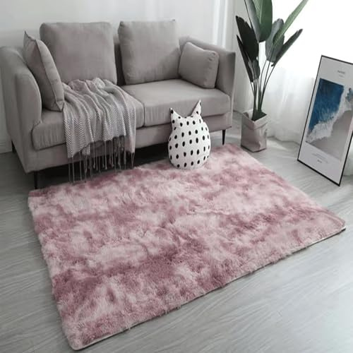 Teppich für Wohnzimmer, Schlafzimmer, Kinderzimmer, weich, rutschfest, waschbar, modern, langflorig, Wolle, Lila, 200 x 200 cm, unverzichtbar