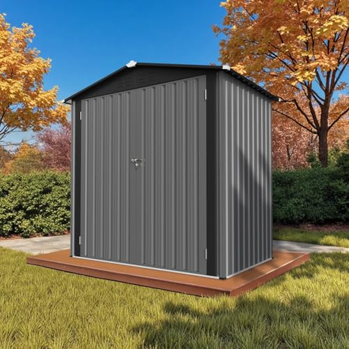 HOMAVO Metall Gartenhaus – Gerätehaus & Geräteschuppen für Gartengeräte, Fahrräder & Möbel – Wetterfest, große Türöffnung (Grau, 185.4 × 107 × 180 cm)