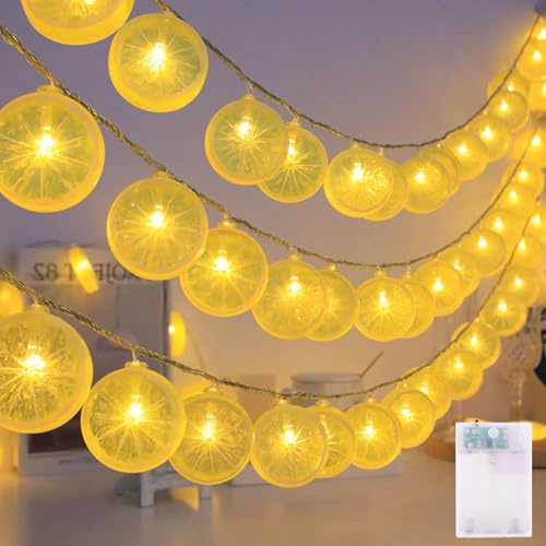 Mavouri Lichterkette Zitrone mit Timer, 3M 20 LED Zitrone Lichterkette mit Timer, Gelb Zitronen Lichterketten Batterie, Hawaii Lichterketten Zitronen für Hawaii Deko, Sommerparty, Garten Deko Draußen