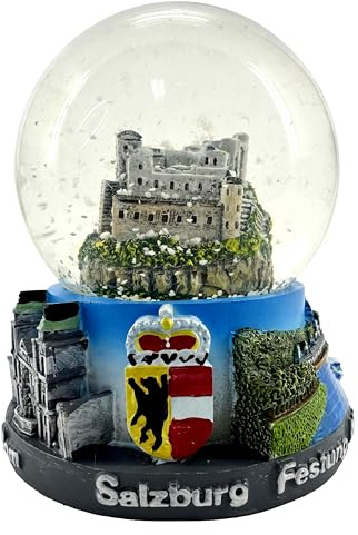 Schneekugel Salzburg – Großer Snow Globe Souvenir mit Miniatur Stadtmotiv, Glaskugel mit Schneeeffekt, Dekorative Winterdekoration & Geschenkidee