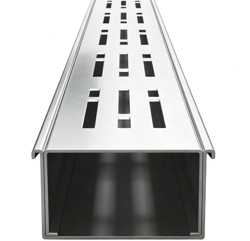 Generisch Canalina di drenaggio stretta in acciaio inox 304, canalina di drenaggio piatta per cortile, giardino, cortile, terrazza, drenaggio delle tombe con griglia rimovibile (20 x 5 x 100 cm
