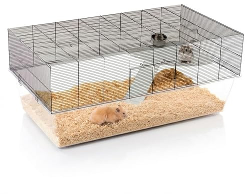 Ferplast Glassy 120, Cage for Hamsters, Gerbils and Mice, 2-Tier Habitat, Transparent Base 22.5 cm High, Shelf with Ladder, Drinking Bottle and Bowl, 120 x 67 xh 51 cm.