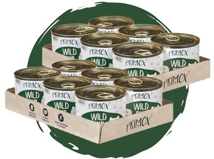 PRIMOX Katzenfutter nass PUR Wild, 12x 200 g - Natürliches Nassfutter mit 70% Fleischanteil - Monoprotein-Quelle ohne Getreide & Zucker - Mit Tierärzten entwickelt