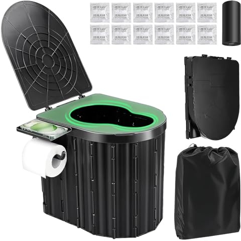 Faltbare Campingtoilette, Tragbare Toilette, Mobile Toilette für Drinnen und Draußen, Faltbare Autotoilette, Geeignet für Erwachsene und Kinder, Geeignet für Angeln, Zelte, Schlafzimmer und Strände