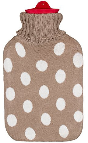 BRANDSSELLER Wärmeflasche Wärmekissen mit Strickmuster-Bezug - 1,6L - Beige/Punkte