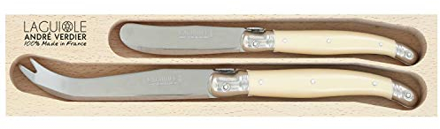 LAGUIOLE Soft and Hard Cheese Knife Set of 2 Ivory in Wooden Tray