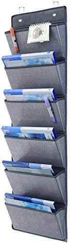 homyfort Hängeaufbewahrung für über die Tür oder Wand - Magazinboard, Hängeorganizer, Stoffregal, Zeitungshalter,6 Taschen Grau MAGAZINE1