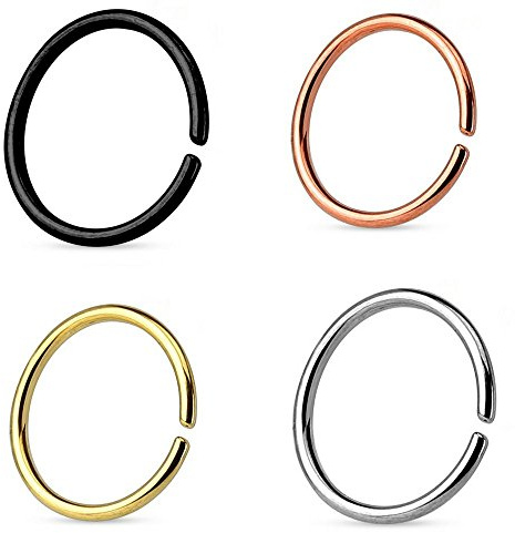 Trend Agent Continuous Ring | Seamless Ring | O-Ring | 4er Set | NASENRING Piercing | Fake Piercing | zum biegen | Edelstahl Ring 1.2 x 10 mm | Gold | Rosé | Schwarz | Silber
