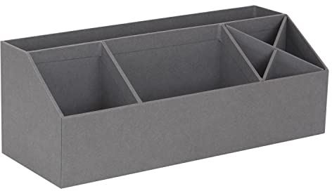 BIGSO ELISA Schreibtisch Organizer mit 4 Fächern – Ordnungssystem für Zettel, Büroklammern, Stifte usw. – Sortierkasten aus Faserplatte und Papier – grau