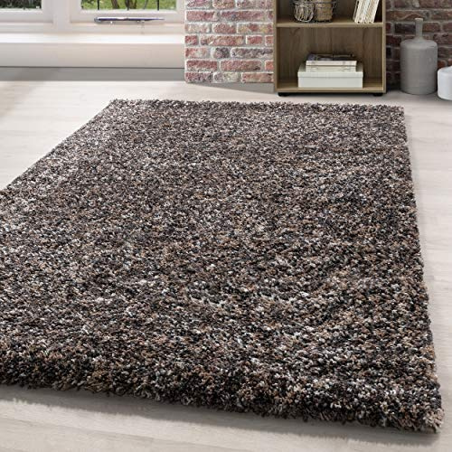 HomebyHome Hochflor Teppich 200x290 cm Taupe Großer Shaggy Teppich, Flauschig & Pflegeleicht, Meliertes Design, Jute-Rücken Für Wohnzimmer & Schlafzimmer