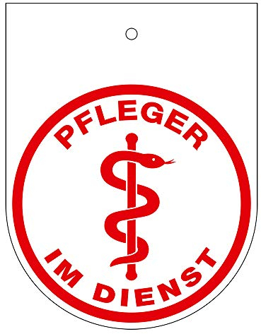 Hinweisschild f. Rückspiegel im Auto - ARZT/Pfleger/Pflegerin IM DIENST - Gr. 10x13cm - 308045/2 weiß incl. Saugnapf Farbe Pfleger im Dienst