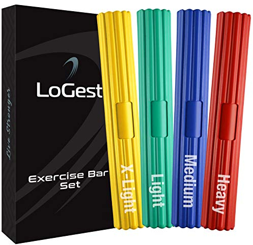 Logest Twist-Handtrainer-Barren – 4-teiliges flexibles Stangen-Set Tennisarm, Golferarm, Sehnenscheidenentzündung, Handgelenk, Unterarm-Schmerzlinderung, Therapiestange Handgelenk- und Armverstärker