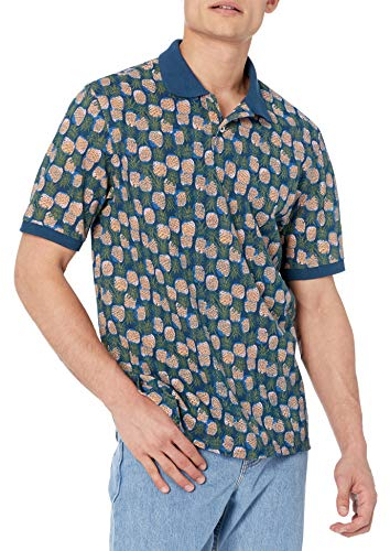 Amazon Essentials Men's Regular-Fit Cotton Pique Polo Shirt (Available in Big and Tall), Blue Pineapple, S