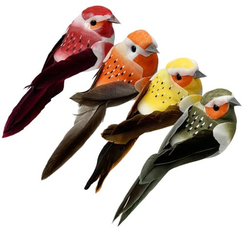Artificial Foam Feather Birds with Clip colorful sparrow Ornament for DIY Craft Spring Outdoor Garden Tree Decoration 4 Pcs