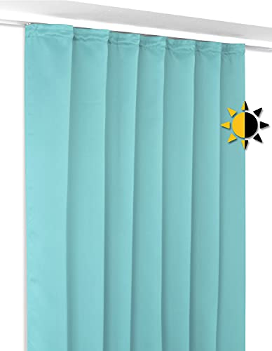 BEAUTEX Verdunkelungsgardine mit Kräuselband U-Band, Blackout Vorhang Blickdicht abdunkelnd, Größe und Farbe wählbar (Breite: 140 cm, Höhe: 175 cm, Himmelblau)