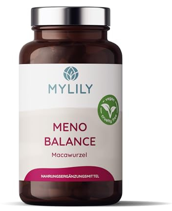 MYLILY® Meno Balance Kapseln für die Wechseljahre I Macawurzel, Vitamin B6 & Folsäure I 100% VEGAN & PFLANZLICH I hormonfreie Menopause I Vitamine für die Hormonumstellung I 90 Kapseln