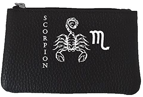 Syl'la Signe Astrologique Scorpion Petit Porte Monnaie en Cuir Porte cles Noir