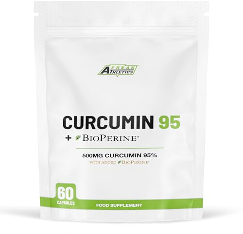 Freak Athletics Curcumin 95 + Black Pepper - 60 Capsules, 60 Servings | High-Strength Turmeric Curcumin Capsules with Black Pepper, 500mg Curcumin 95% & 5mg Black Pepper, Easy to Swallow, UK Made