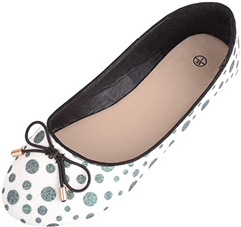 Childrens Kids Girls Slip On Glitter Sparkly Polka Dot Ballerina Style Dolly Shoes Pumps - White/Black - UK Infant 9 / EU 27