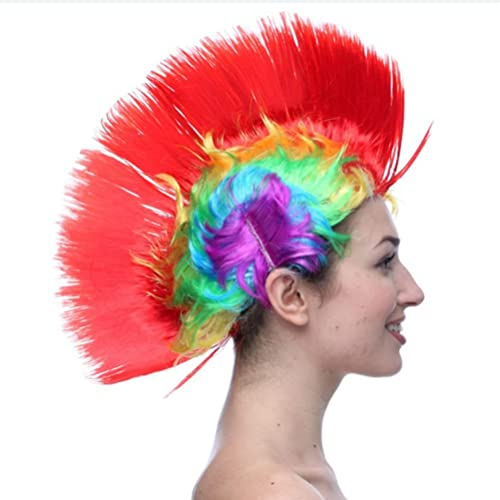 FOMIYES Regenbogen-Irokesen-Perücke, leuchtende Clown-Perücke, Maskerade, Punk-Irokesenschnitt Hahnenkammhaar Cosplay-Perücke Verkleidungszubehör Rollenspiel, Partybevorzugung für Cosplay Halloween