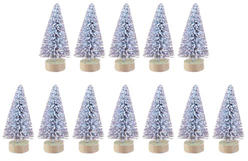 Merting 12 Stück Desktop Weihnachtsbäume, Sisal-Schnee Frostbäume Mit Holzbasen,Sisal Modellbau Miniatur Bäume Kleiner Tannenbaum Künstlicher Christbaum Weihnachten Tischdeko Landschaft Deko
