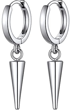 Bestyle Damen Herren Huggie Ohrringe mit Anhänger, Creolen Silber 925 Damen, Hoop Rund mit Kegel, Silberschmuck