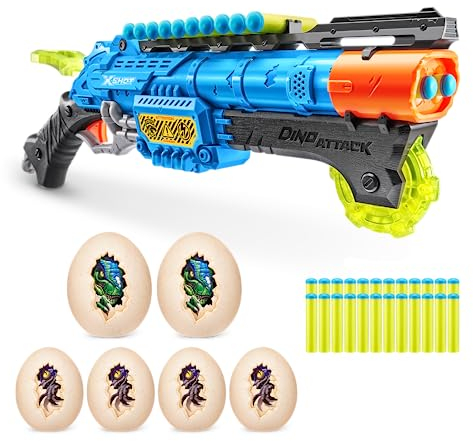 X-Shot Dino Attack Claw Hunter Schaumstoffdart-Blaster (2 mittlere Dino-Eier, 4 kleine Dino-Eier, 24 Darts)
