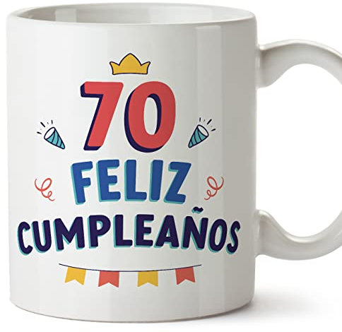 MUGFFINS Tazas 70 Cumpleaños - En Español - ¡Feliz Cumpleaños! - 11 oz / 330 ml - Regalo original y divertido