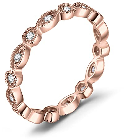JewelryPalace Modeschmuck Marquise Moissanite Band Ring Damen, Hochzeitsringe Silber 925 Trauringe Eheringe Frauen, Vorsteckring Stapelring Eternity Ring Bandring Schmal, Ringe Set Schmuck Rosegold 48