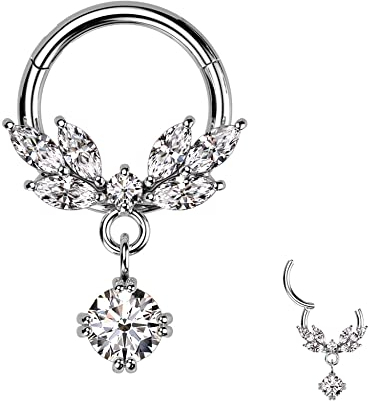 Treuheld® Segmentring-Clicker Piercing mit Kristallen und Anhänger [01.] Silber