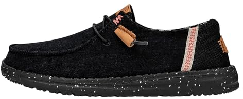 HEYDUDE Wendy Washed Canvas Damen - Slip on Flache Schuhe - Mokassin Stil, Black, 39