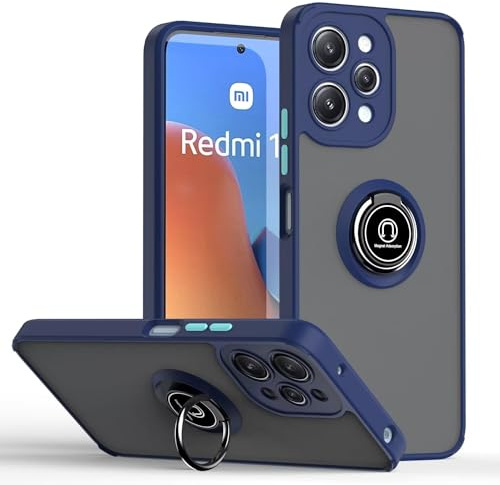 RankOne Funda para Redmi 12 (4G) / Redmi 12 5G (6.79 Inches), Soporte de Anillo Base de Succión Magnética Carcasa para Teléfono Móvil Mate Transparente - Azul Real