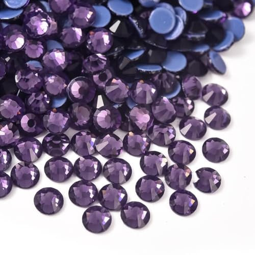 Liliume 1440Pcs Hotfix Strasssteine SS16 lila Strasssteine 15 Farben 4 Größen Runde Glas Strass für Kleidung Schuhe DIY Handwerk(Lila-SS16)