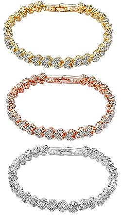 KBRPEY 3PCS Tennis Armband Damen Silber/Gold/Rosegold Kristall Zirkonia Armbänder Set Glänzender Diamant Tennis Armbänder Schmuck Geschenk für Frauen