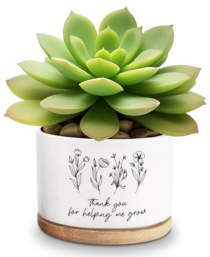 Lasimfa Keramik-Pflanztopf mit Aufschrift Thank You for Helping Me Grow, für Pflanzenliebhaber, Lehrer, Geburtstag, Weihnachten, Erntedankfest, 9,1 cm (Pflanze nicht im Lieferumfang enthalten)