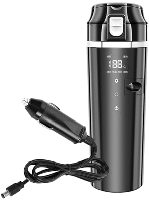 Dickly Hervidor de Agua eléctrico para Coche de 12V, 24V, 500ml, Acero Inoxidable 304, 50W-100W, 9x2,8 Pulgadas, Duradero para Viajes de conducción autónoma