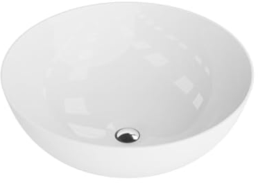 LAVITA Lavabo da appoggio, rotondo, senza troppopieno e foro per rubinetto, in porcellana di alta qualità, moderno lavabo in ceramica, 41,5 x 41 x 14 cm, bianco lucido
