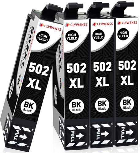 Clywenss 502XL Patronen Schwarz Kompatibel mit Epson 502 XL Druckerpatronen für Workforce WF-2860 WF-2860DWF WF-2865 WF-2880 WF-2885, Expression Home XP-5100 XP5100 XP-5105 XP-5150 XP-5155, 4-Schwarz